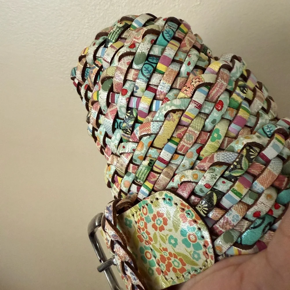 Fossil Screenprint Floral Braided‎ Woven Belt Women's Y2K Boho Sz S 41”